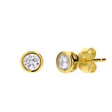 Lucardi Dames Zilveren goldplated oorknoppen met zirkonia voor dames - Oorbellen - 925 Zilver - Goudkleurig
