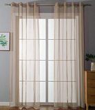 Set van 2 ooggordijnen, transparant, effen gordijn, H x B 225 x 140 cm, zandkleurig, met inslagringen, loodband, woonkamer, 20332-cn2