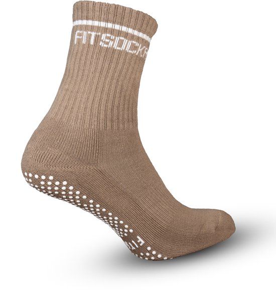 FS FitSockr Gripsocks FitSockr Gripsokken Balance - Grip Sokken Pilates - Antislip Sokken Dames - Bruin - Maat 32/36