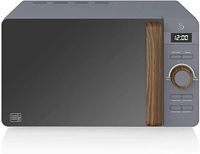 Swan Nordic Digitale magnetron, 20 l, 6 standen, 800 W vermogen, timer 30 min, eenvoudige reiniging, ontdooimodus, modern design, handvat in houtlook, mat grijs