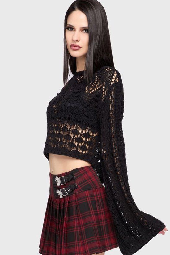 Killstar Celestial Summer - Midnight Vale Cropped Sweater Dames Gebreide trui - zwart - L