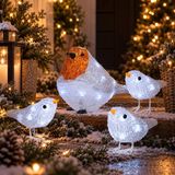 Lumineo Set d'oiseaux lumineux - Rouge-gorge 21 cm - et 3 oiseaux 16 cm - led - blanc clair