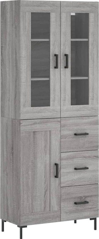 vidaXL Hoge kast 69,5x34x180 cm bewerkt hout grijs sonoma eikenkleurig