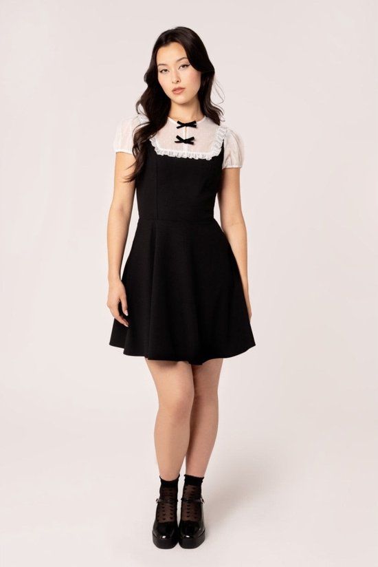 Hell Bunny Alice Dames Midi-jurk - zwart/wit - XS