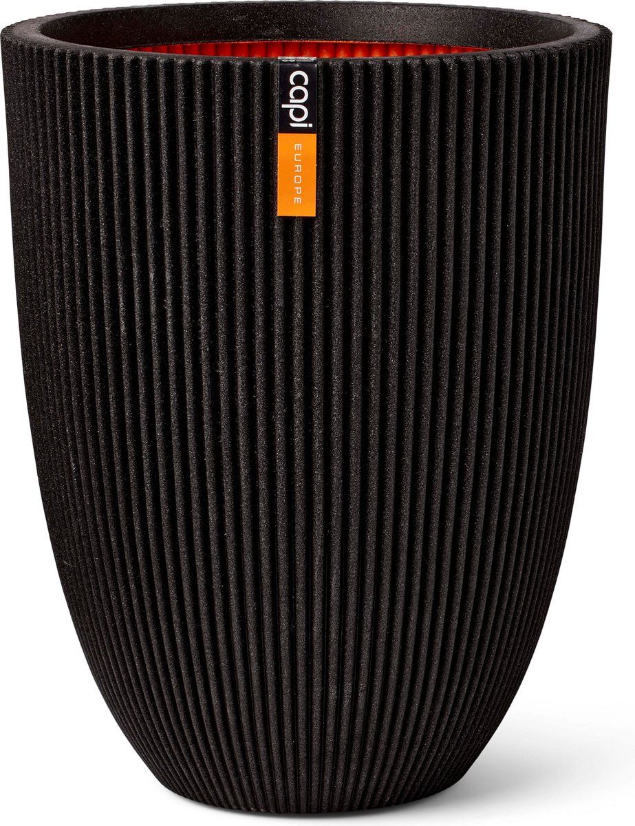 Capi Europe Vaas elegant laag Groove NL - 46x58 - Zwart - Binnen & Buiten - KGVBL783