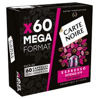 Carte Noire Espresso Intense, capsules en aluminium, compatibel Nespresso, 1 boîte de 60 dosettes de café, 100% Arabica, fruits secs et notes de chocolat, intensité 9/10, saveur riche et durable