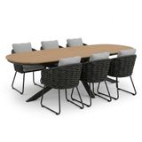 LUX outdoor living Texas Texas antraciet/Flora Stone Grey dining tuinset | 6 personen | polywood + touw | 260cm