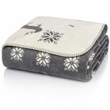 Glart Knuffeldeken rendier XL deken 150 x 200 cm bank, zachte en warme wollen deken extra pluizig als bankdeken, sofa-deken, grijs-beige