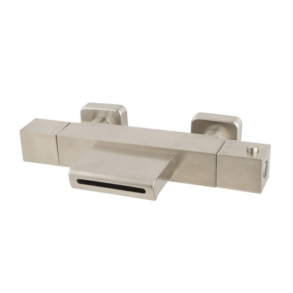 Wiesbaden Rombo Thermostatische Badmengkraan Vierkant Geborsteld Staal 15 cm