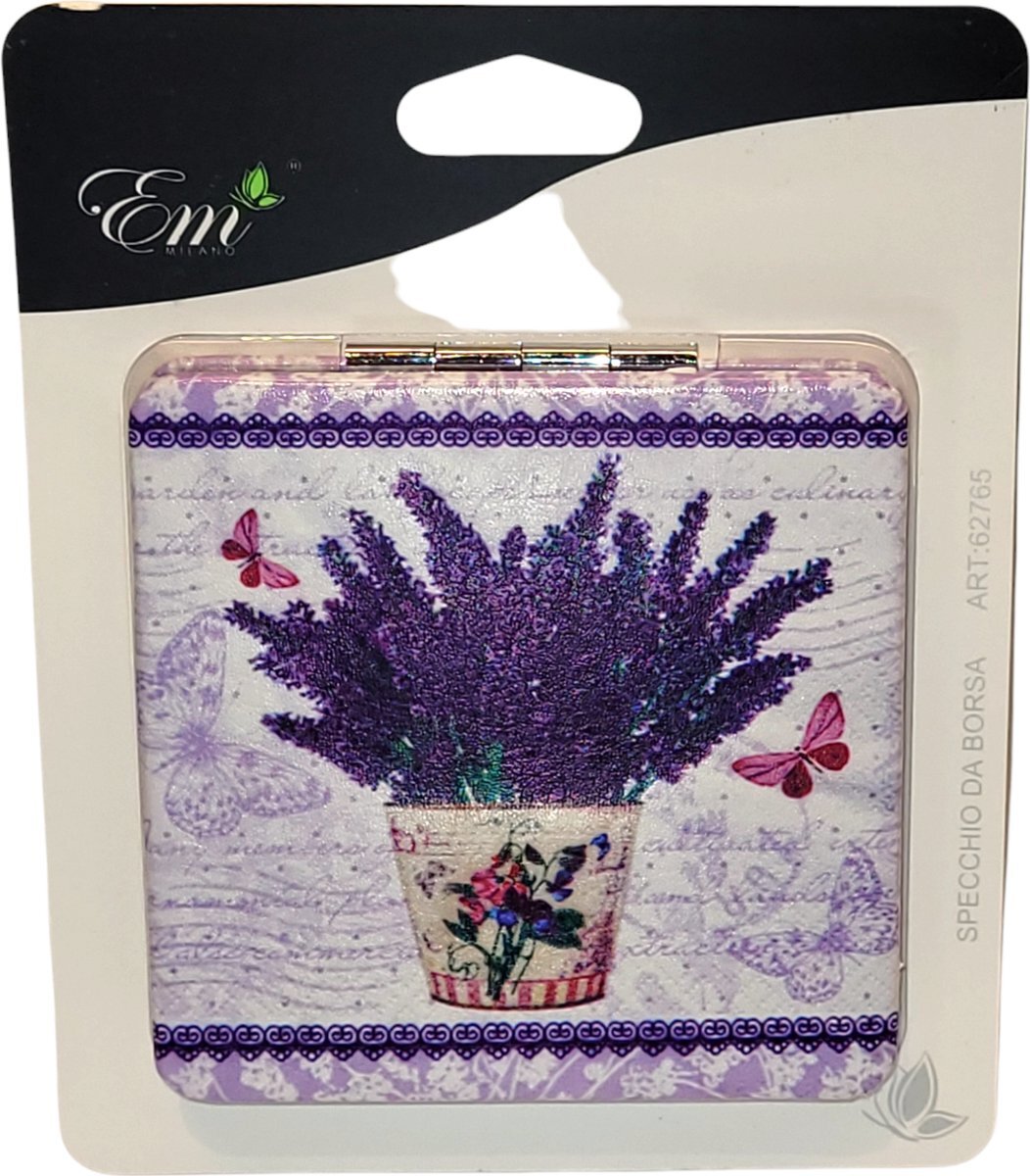 EM Milano Make-up Spiegel - Tasspiegel - Lavendel met Vlinders - Dubbele Spiegel voor in de Tas - 2x Vergroot Spiegel - Handspiegel - Mini Spiegel