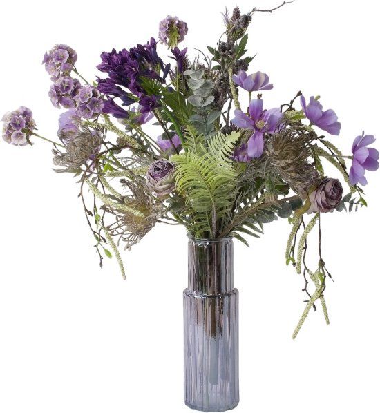 WinQ - PlukBoeket Kunstbloemen Lila en Blauw - Inclusief Vaas - 67cm - 2024 Collectie