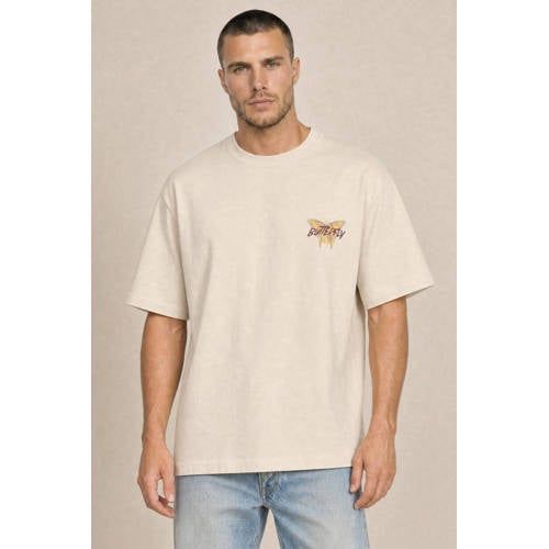 Kultivate oversized T-shirt met backprint - zand