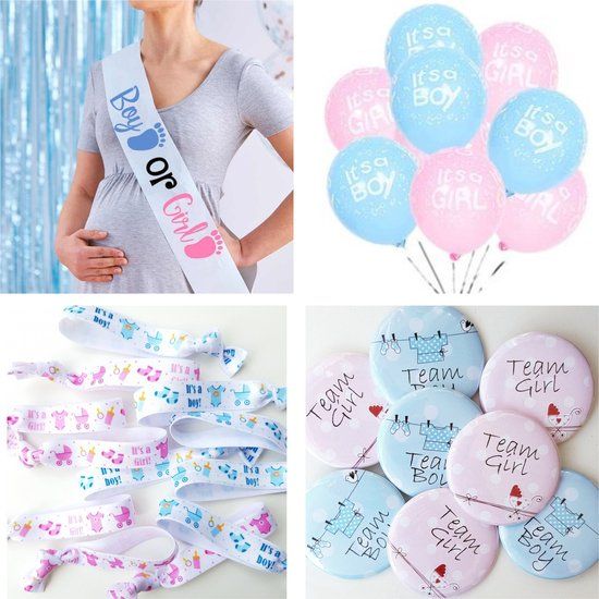 4thePerfectParty 31-delige Genderreveal set Boy or Girl met sjerp, buttons, ballonnen en armbanden - 4thePerfectParty