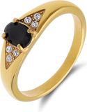 Lucardi Dames vintage ring met zwarte zirkonia – Maat 63 – 20mm - Ring - Cadeau - Staal goldplated - Goudkleurig