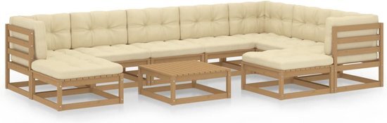 vidaXL 10-delige Loungeset met kussens massief grenenhout honingbruin