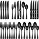 Non-branded 24-piece black cutlery with steak knives