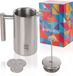 French Press acier inoxydable 0,6 l - isolant - double paroi - graduation - filtres de rechange