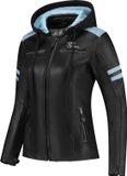 Rusty Stitches Joyce Hooded V2 Dames Motorfiets Leren Jas - Zwart/Blauw, Maat 38