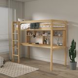 Sunny Sil Hoogslaper – Kinderbed Met Bureau – Met Boekenplank – Met Uitvalbeveiliging en rechte ladder - 208 x 97 x 172 cm – Peuterbed Meisjes en Jongens – FSC 100% Hout – Met Lattenbodem - Exclusief Matras – Naturel