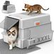 Merkloos Kattentoilet Roestvrij staal Xxxl Lichtgrijs Met deksel en krabmat
