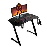 Baroni Home Ergonomisch gamingbureau met standaard en haak voor hoofdtelefoon en bekerhouder, speeltafel van MDF en staal, 100 x 60 cm
