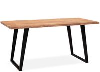 WOHNLING Bureau, 180x90x76 cm, massief acaciahout / metaal, computerbureau met boomrand, bureau voor thuiswerken, kantoorbureau, massief met U-vormige poten in zwart, houten bureau