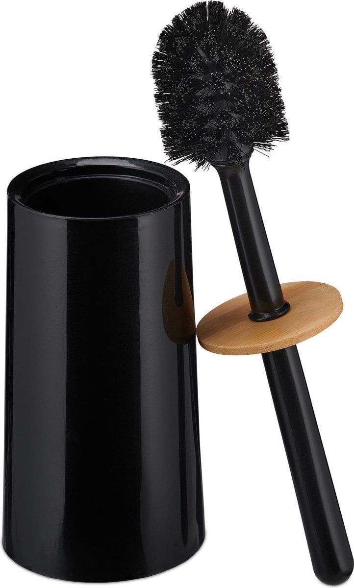 Relaxdays WC borstel met houder - toiletborstelset - zwart/lichtbruin