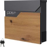 ML-design Brievenbus met krantenvak 37x37x11 cm antraciet/houtdecor roestvrij staal