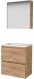 Basic Line Comfort 39 Badkamermeubelset - Ondiep - 60 x 39 cm - Greeploos - 2 Lades - Keramische Wastafel - 1 Kraangat - Spiegelkast - Whisky Oak