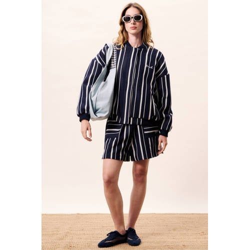 FRNCH Gestreepte Bomberjack Marineblauw