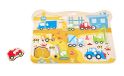 Hape Bouw-steekpuzzel, houten puzzel met handgrepen voor kinderen, educatief speelgoed met bouwvoertuigen, motoriekspeelgoed vanaf 24 maanden