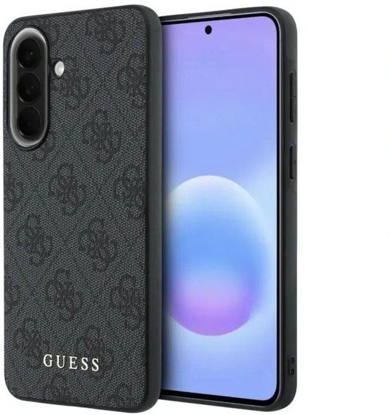Guess Hoesje Geschikt voor Samsung Galaxy A57 - PU Leren Backcover - 4G Print & Klassiek Metalen Logo - Grijs