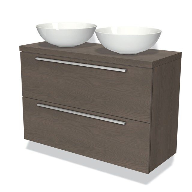 Maxaro Badkamermeubel Modulo Plato Slim 100cm Donkerbruin Eiken 2 Lades