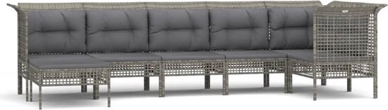 vidaXL 7-delige Loungeset met kussens poly rattan grijs