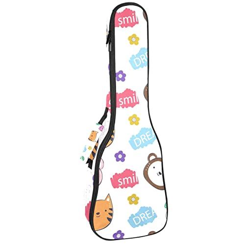 Mersov Concert Ukelele Rugzak, Heavy Duty Ukelele Case Bag met Opslag, Sopraan Concert Tenor Ukelele 10MM Gewatteerde BagBlack SchapenDieren Kleurrijk