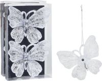 Christmas Decoration Koopman International Christmas Decoration kersthangers vlinders - 4x -wit glitter - 15 cm