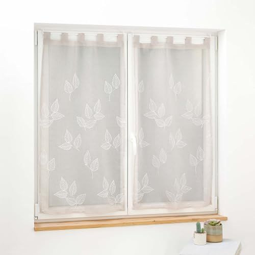 Douceur d'intérieur - Berry Taupe - Embroidered Voile Curtain Pair (2 x 60 x 90 cm)