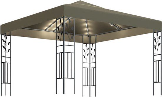 vidaXL Prieel met LED-lichtslinger 3x3 m taupe