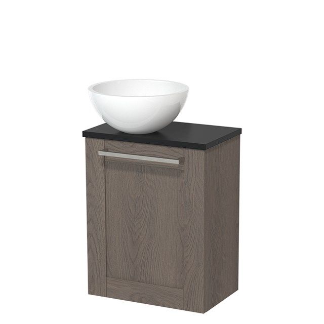 Maxaro Toiletmeubel met Waskom Mineraalmarmer Modulo Donkerbruin Eiken Kader 41 cm Mat Zwart Blad