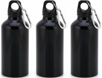 Bellatio Design 3x Stuks aluminium waterfles/drinkfles zwart met schroefdop en karabijnhaak 400 ml - Sportfles - Bidon