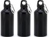 Bellatio Design 3x Stuks aluminium waterfles/drinkfles zwart met schroefdop en karabijnhaak 400 ml - Sportfles - Bidon