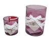 Set van 2 ronde glazen kandelaars met hart van paars hout, 10 x 10 x 15 cm