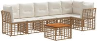 vidaXL Tuinbank - Set - 7-delig - Natuurlijk en Crème Wit - Polyrattan