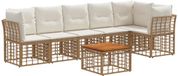 vidaXL Tuinbank - Set - 7-delig - Natuurlijk en Crème Wit - Polyrattan