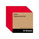 Cricut Value Opstrijkvinyl | 10 vellen | 30,5 cm x 30,5 cm (12" x 12") | Warmteoverdracht Vinyl (HTV) voor alle Cricut snijmachines | Rood