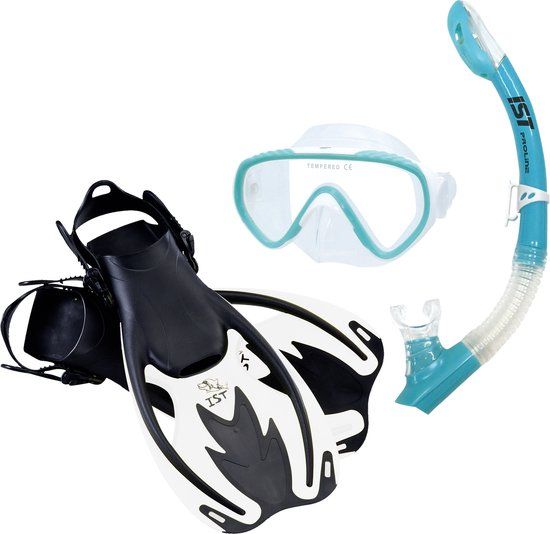IST Sports UNO Snorkelset voor Kinderen - 5-12 jaar - Siliconen - Kindermaat - Wit/Blauw - Maat 34-38