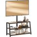 Meuble TV marron avec support pour téléviseurs de 32-70 pouces, étagères ouvertes, angle ajustable 35°, 108x41x135cm