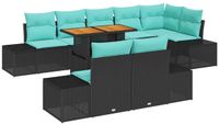 vidaXL Tuinbank - Set - 9 - st - Zwart - Poly - rattan