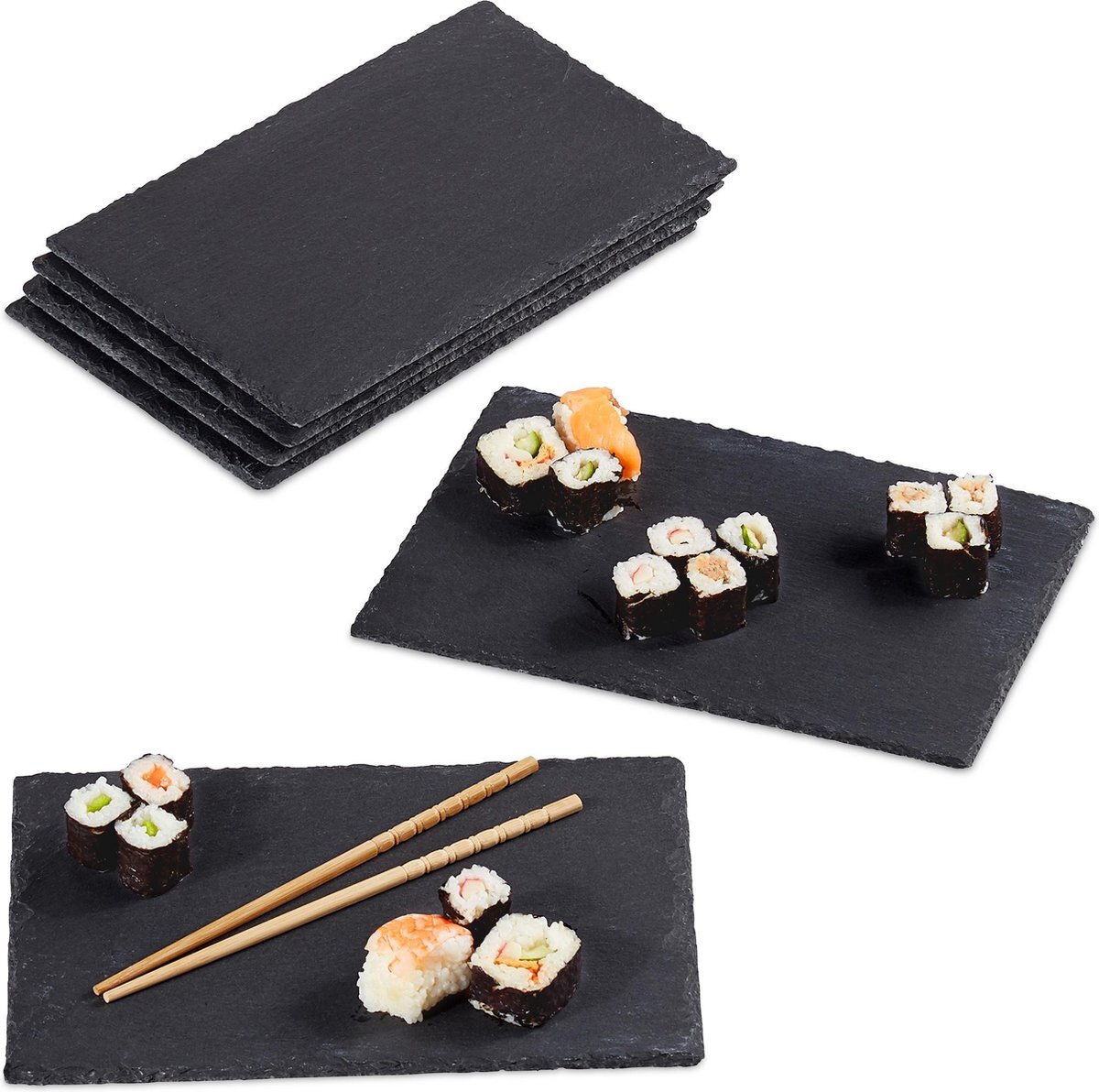 Relaxdays Leisteen serveerplank 26x16 cm - sushibord - kaasplankje - 6 stuks - rechthoek