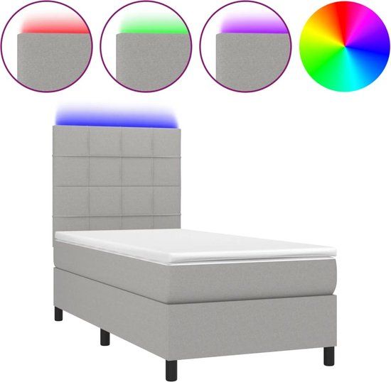vidaXL Boxspring met matras en LED stof lichtgrijs 90x190 cm